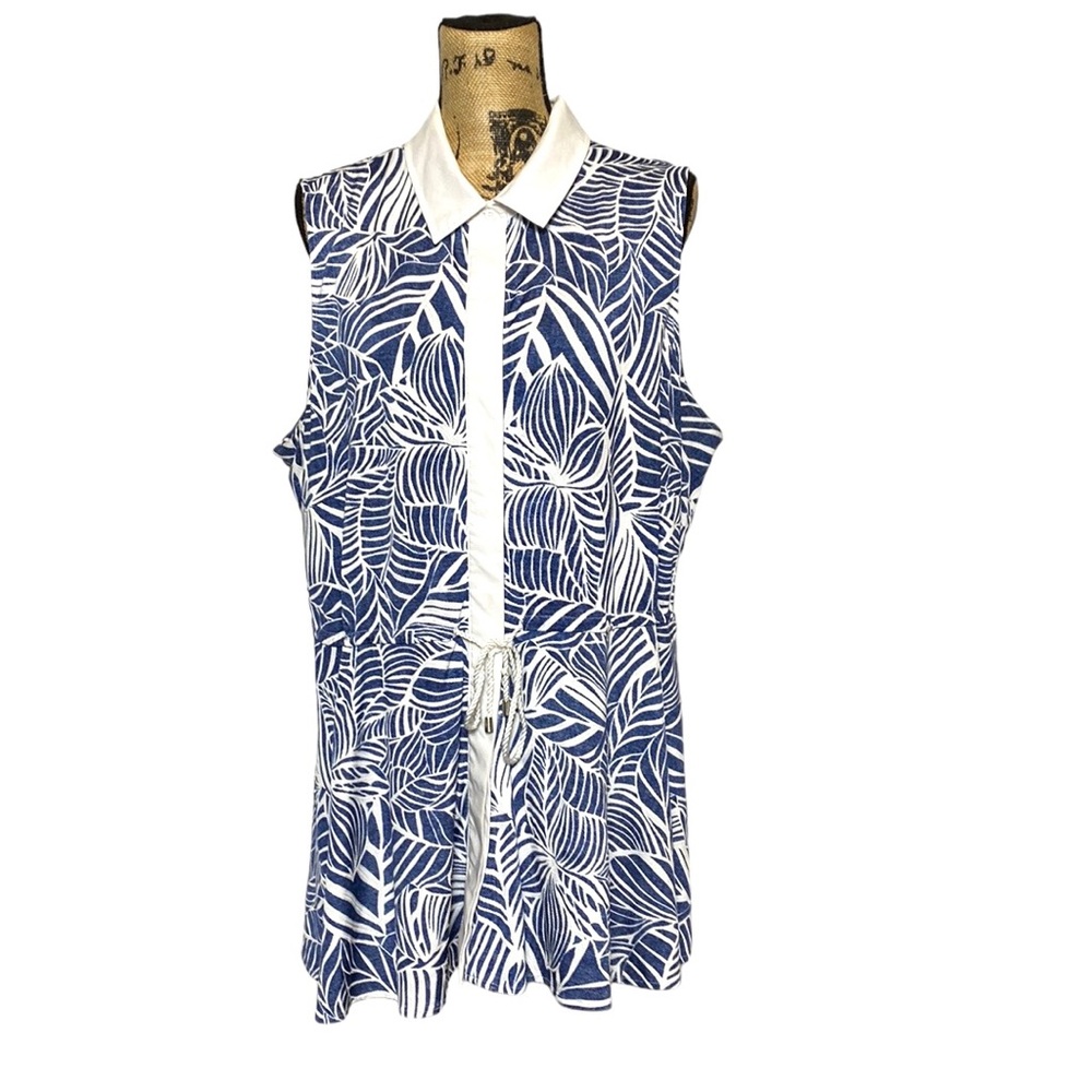Premise Women’s Sleeveless Tropical Drawstring Waist Tunic Cover Up